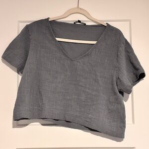 Lulu's Blue-Gray V-Neck Linen Crop Top Size XL 100% cotton
